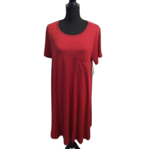 New NWT Red Carly LuLaRoe Short Sleeve Asymmetrical Dress Front Pocket XL - Picture 1 of 5